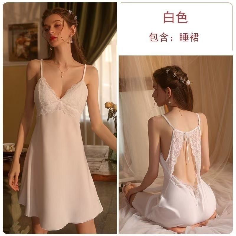 法式浪漫吊带睡裙女带胸垫睡袍丝质高级感冰丝性感睡裙批发价