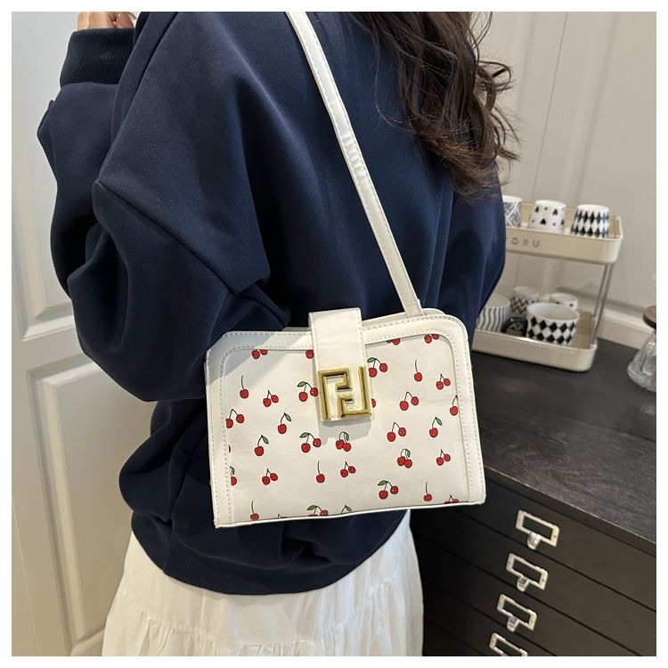 Stylish Colour-blocked Crossbody Bag With Cute Cherry Print_voghion.com