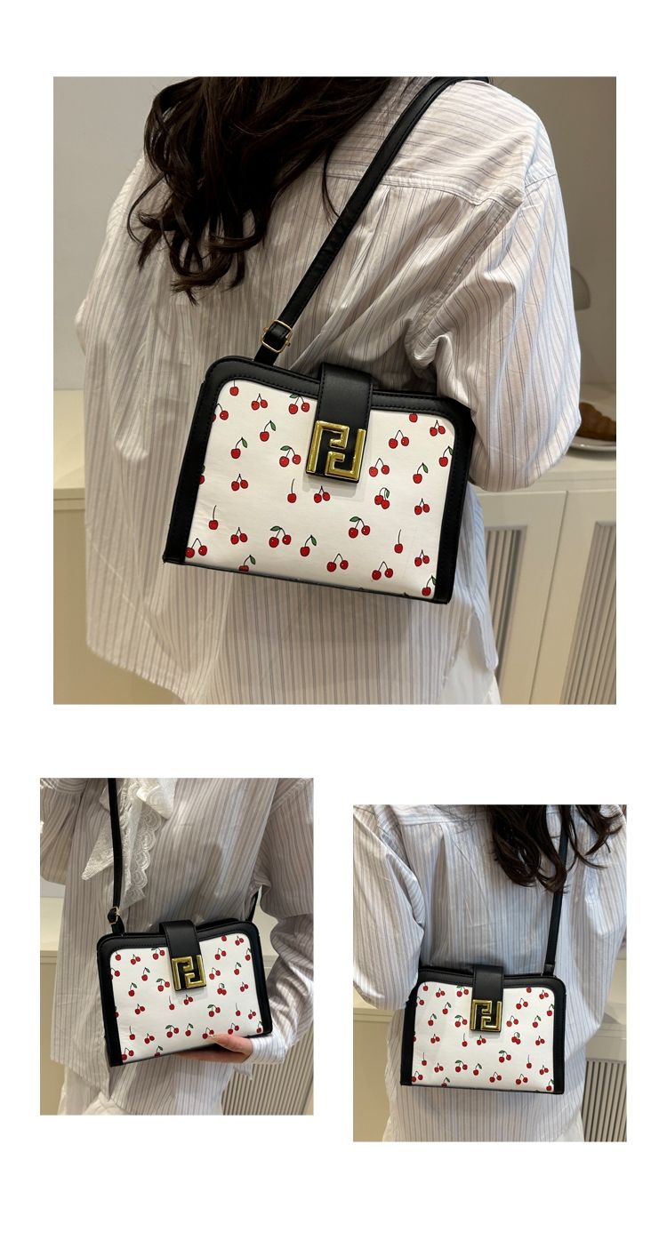 Stylish Colour-blocked Crossbody Bag With Cute Cherry Print_voghion.com