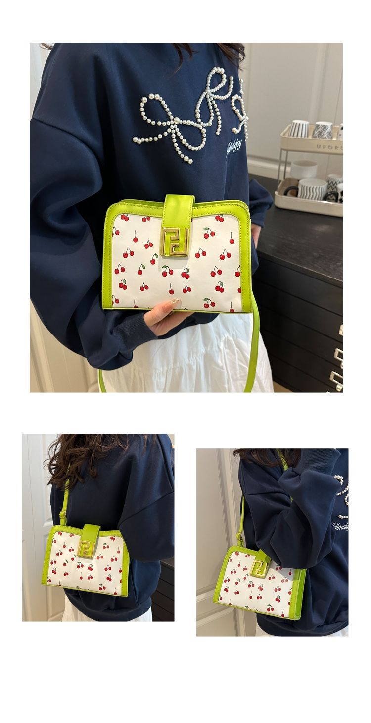 Stylish Colour-blocked Crossbody Bag With Cute Cherry Print_voghion.com