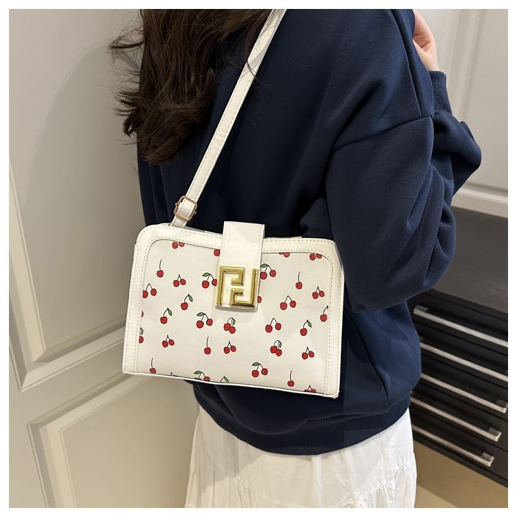 Stylish Colour-blocked Crossbody Bag With Cute Cherry Print_voghion.com