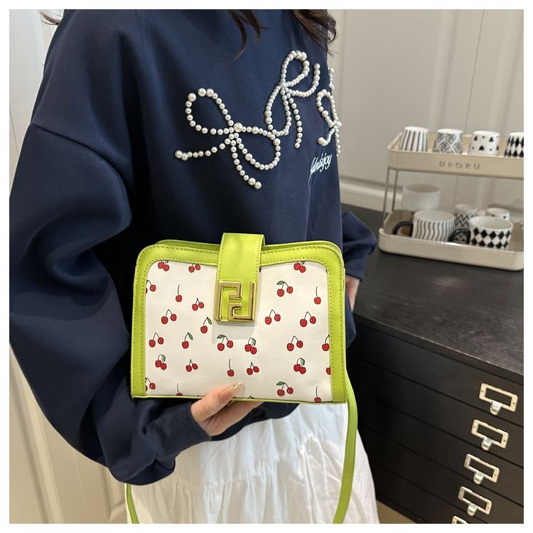 Stylish Colour-blocked Crossbody Bag With Cute Cherry Print_voghion.com