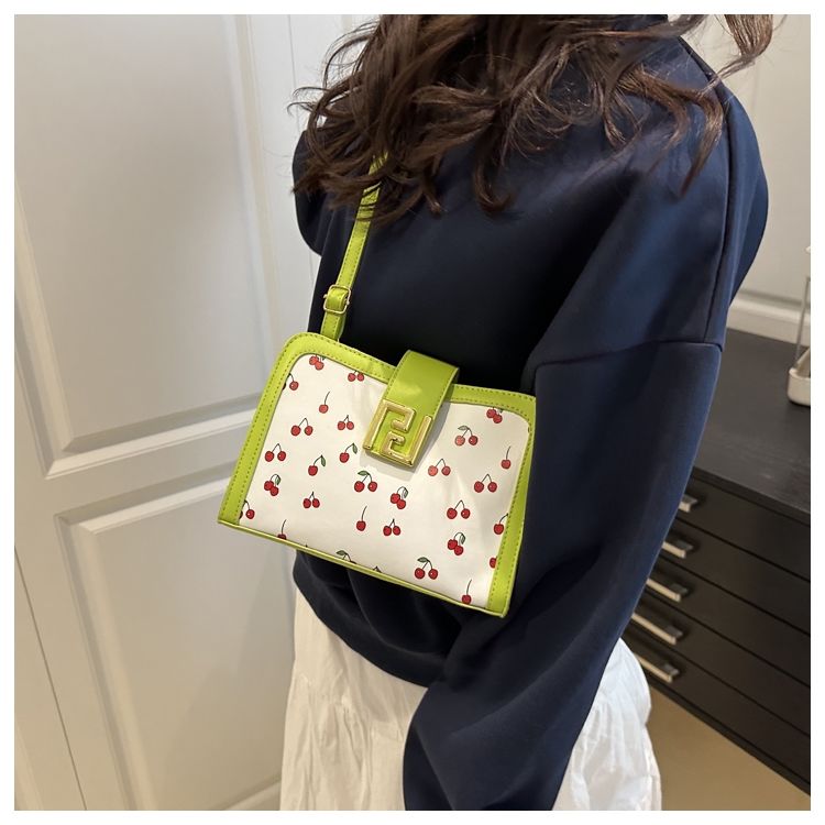 Stylish Colour-blocked Crossbody Bag With Cute Cherry Print_voghion.com