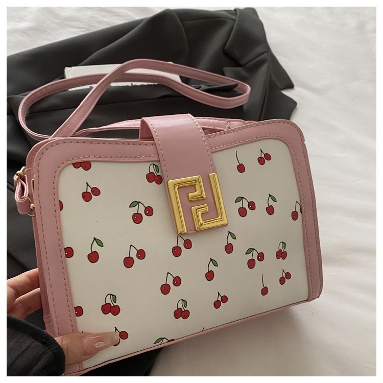 Stylish Colour-blocked Crossbody Bag With Cute Cherry Print_voghion.com