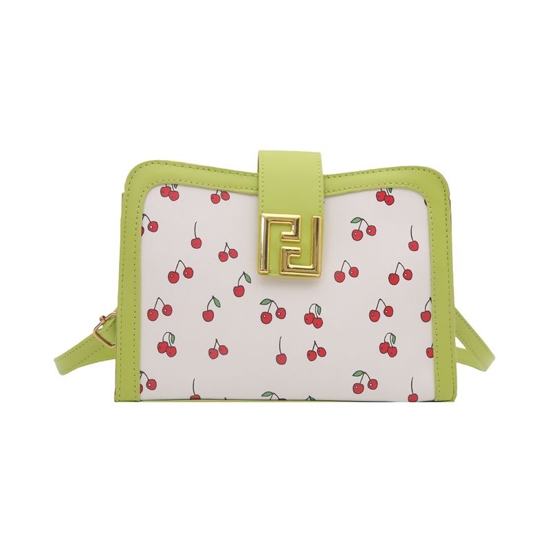 Fresh And Stylish Color-blocked Shoulder 2026 New Model, Cute Cherry Print Crossbody Bag, Simple Patchwork Handbag_voghion.com