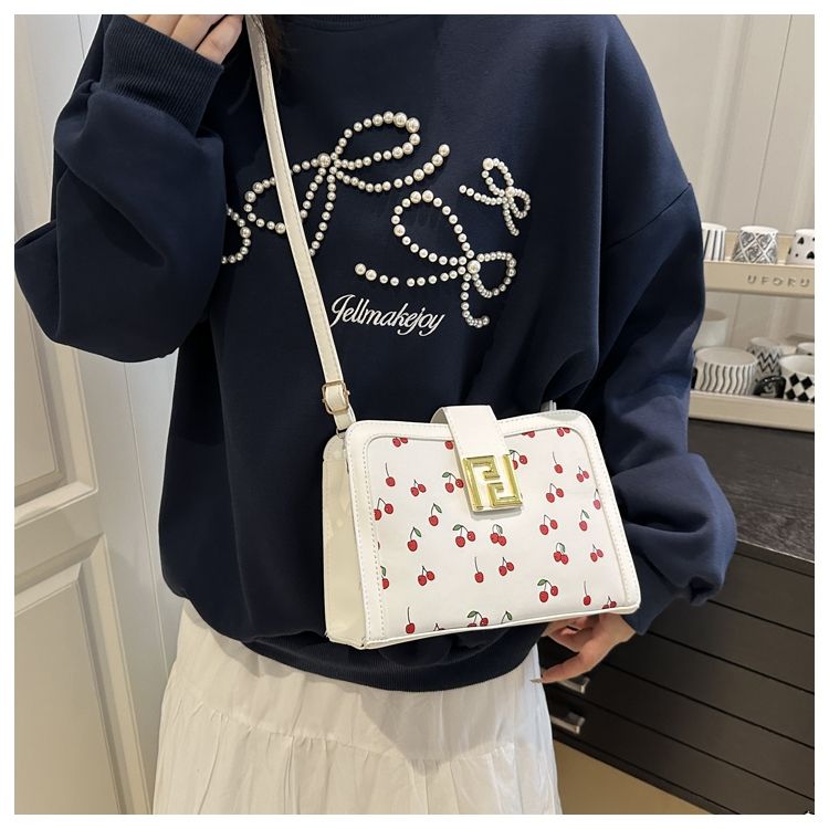 Stylish Colour-blocked Crossbody Bag With Cute Cherry Print_voghion.com
