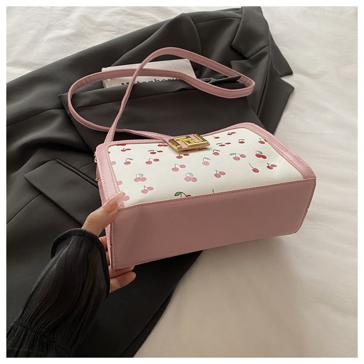 Stylish Colour-blocked Crossbody Bag With Cute Cherry Print_voghion.com