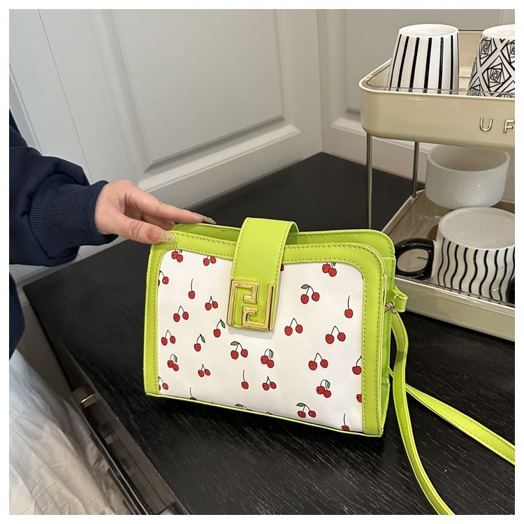 Stylish Colour-blocked Crossbody Bag With Cute Cherry Print_voghion.com