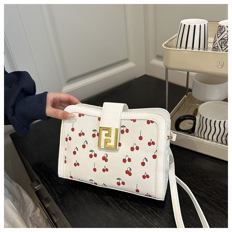 Stylish Colour-blocked Crossbody Bag With Cute Cherry Print_voghion.com