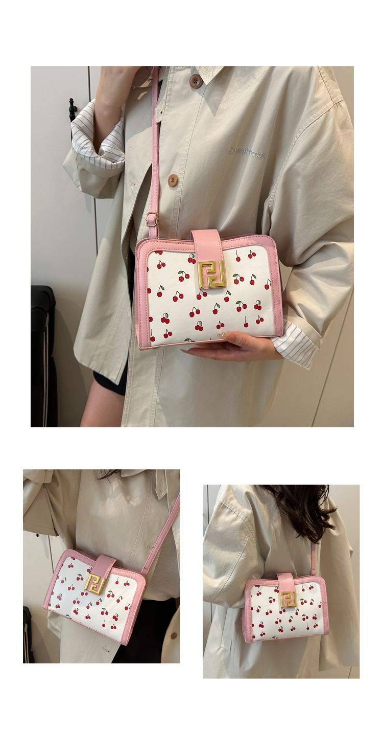 Stylish Colour-blocked Crossbody Bag With Cute Cherry Print_voghion.com