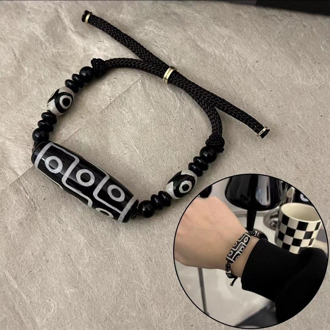 Ethnic Style Tianyan Pendant Dzi Bead Men's Necklace, Braided Elastic Cord Bracelet, Women's Niche Design Hip-hop_voghion.com