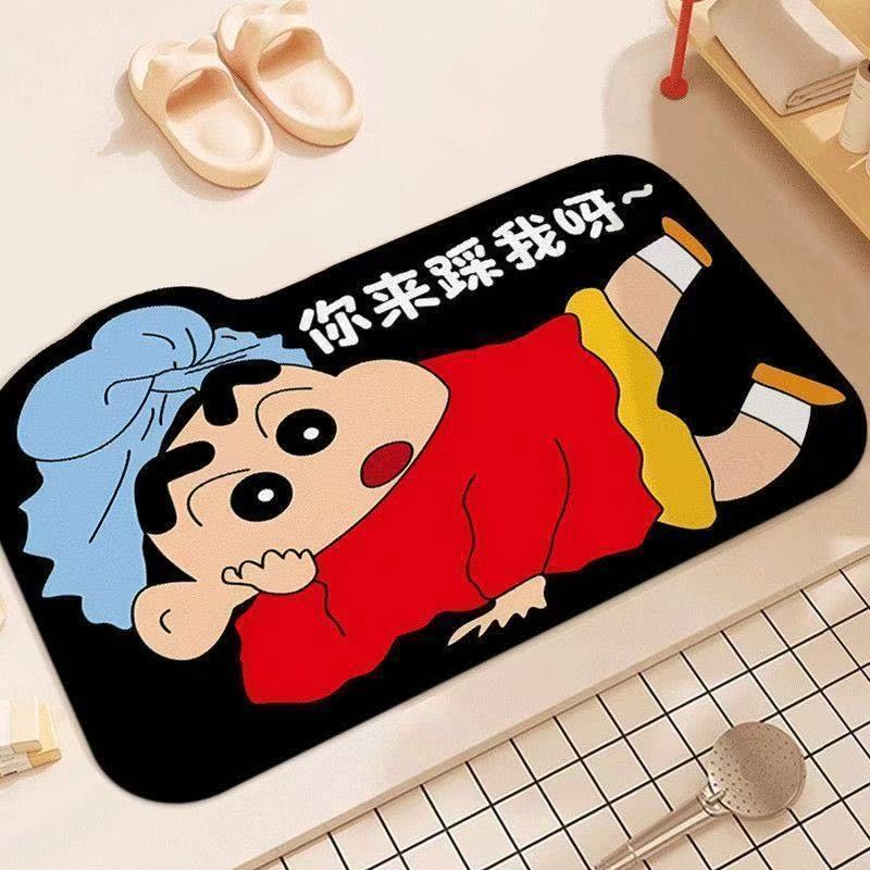 蜡笔小新卡通软硅藻泥浴室地垫吸水防滑厕所卫生间门口脚垫地毯