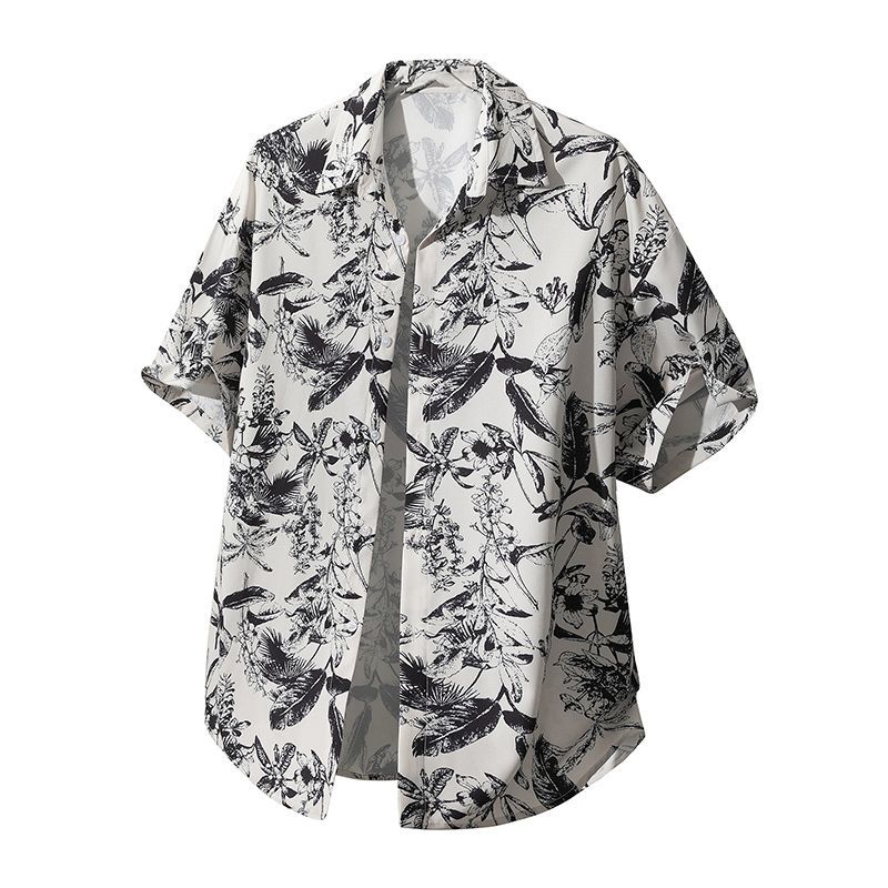 PDKN夏威夷风涂鸦印花宽松沙滩短袖衬衫男2026夏季新款冰感薄衬衣 图片 9
