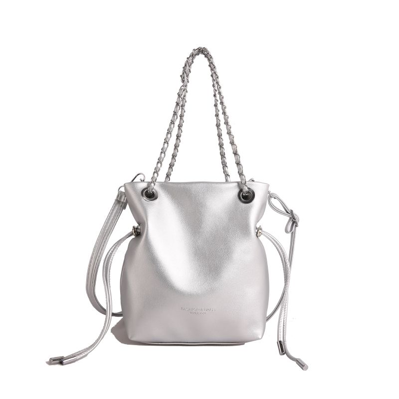 2026 Spring New Solid Color Stylish Chain Textured Fashion Commuting Casual Crossbody Bucket Bag With Elegance_voghion.com