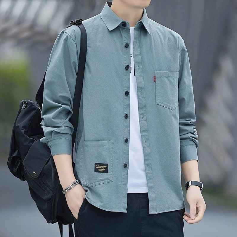 工作服装男超值优惠衬衫长袖男士休闲工装韩版百搭衬衣宽松版上衣