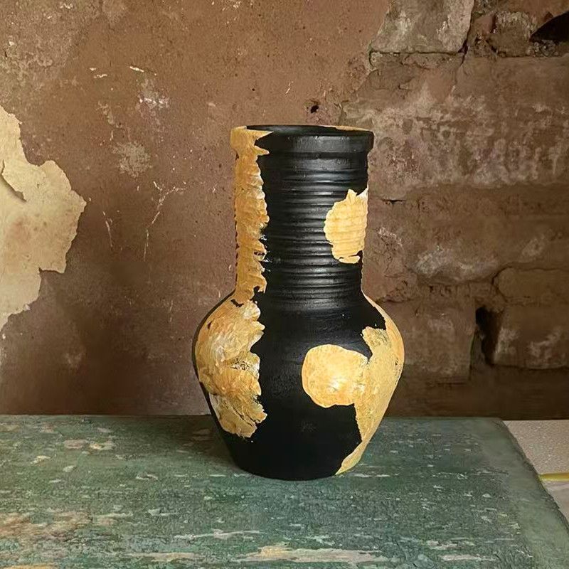 仿出土修复感陶罐手工捏制粗陶花器复古做旧桌面装饰干花专用花盆
