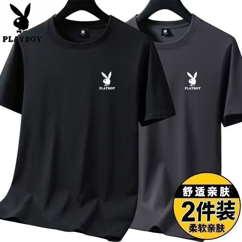 花花公子清仓捡漏~夏季男士新款棉质短袖休闲圆领宽松大码打底T恤