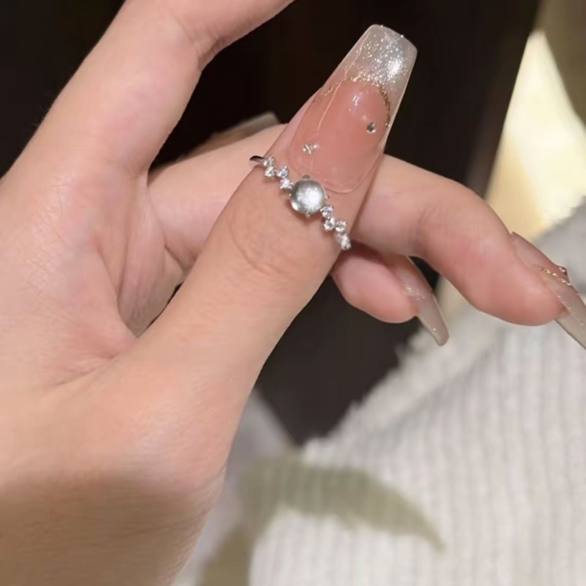 日进斗金日进斗银水沫玉月光活口进斗银调节戒指食指招米活口戒指 图片 2