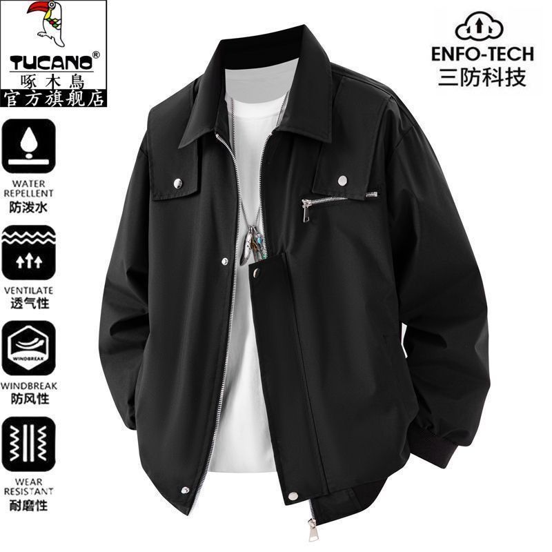 啄木鸟夹克春季新款品牌正品美式翻领宽松舒适潮流百搭男夹克外套