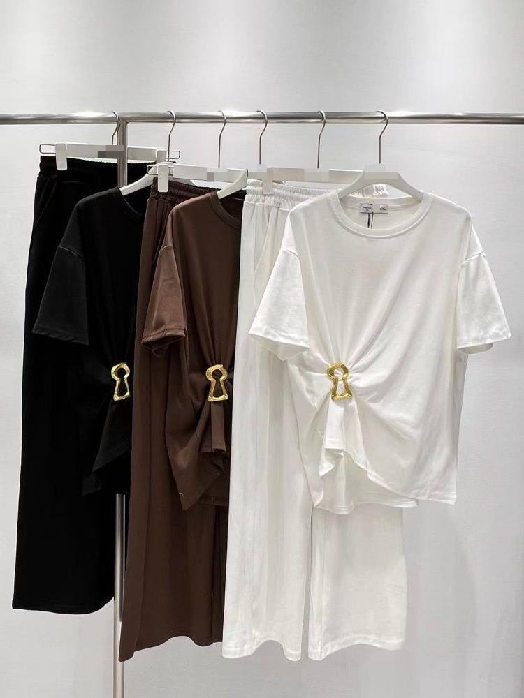 Women's Casual T-shirt And Wide-leg Pants Set For Spring Summer_voghion.com