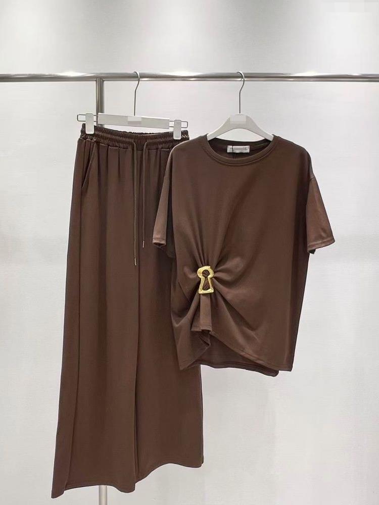 Women's Casual T-shirt And Wide-leg Pants Set For Spring Summer_voghion.com