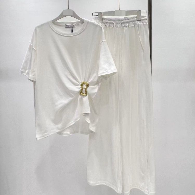 2026 Spring/Summer New Loose Casual T-shirt + Wide-leg Pants Set_voghion.com