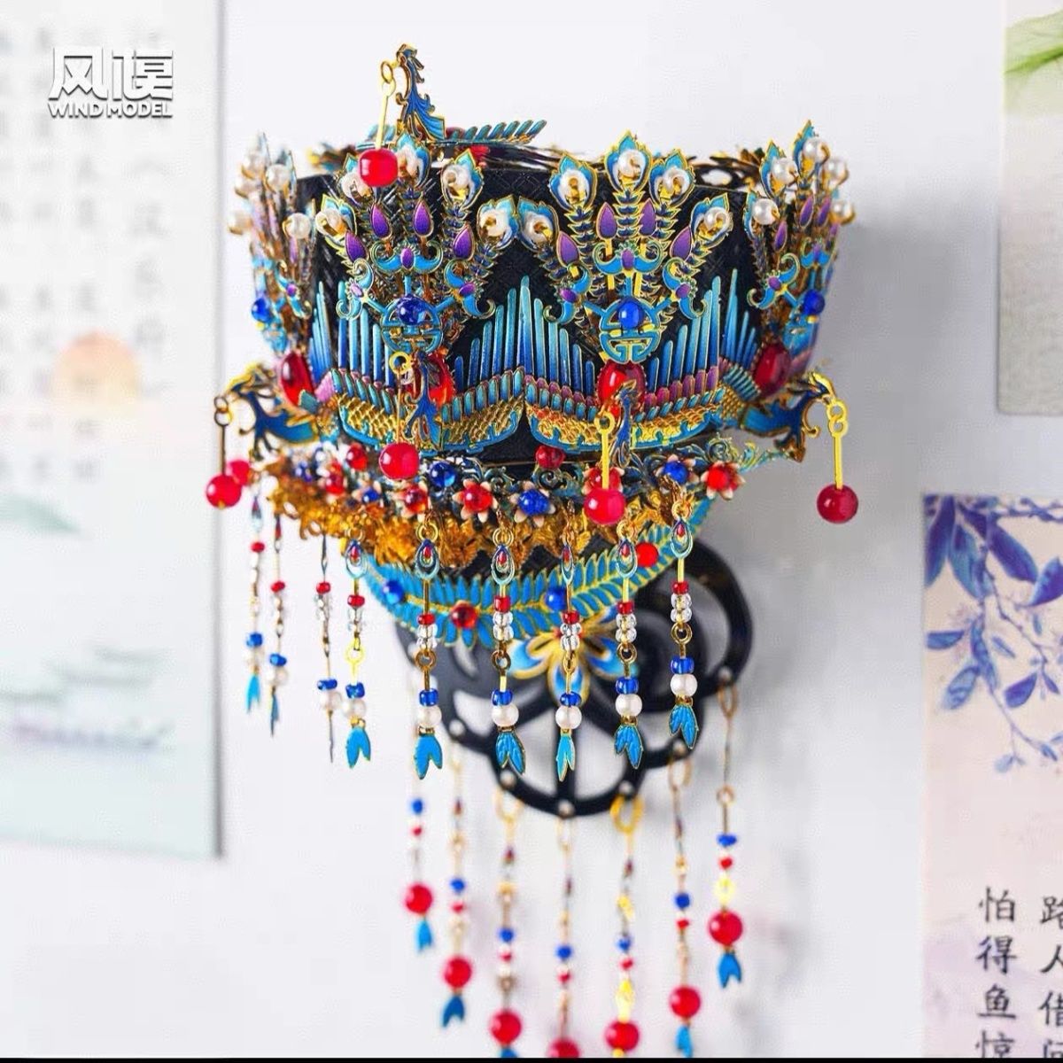 国风粉黛凤冠立体点翠金属拼图冰箱贴拼装手工模型diy玩具礼物3D 图片 2