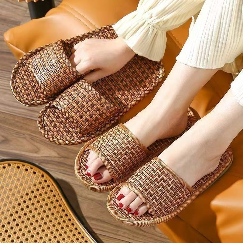 Bamboe rattan slippers voor dames en heren antislip ademend_voghion.com