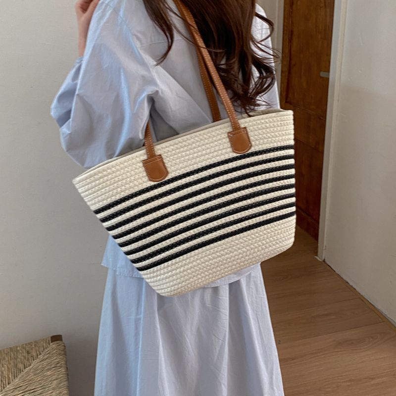 Strandkorb für Gemüse, Strohtasche für Pendler, geräumige Handtasche für Damen, neuer Stil für den Urlaub_voghion.com