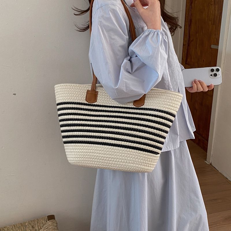 Strandkorb für Gemüse, Strohtasche für Pendler, geräumige Handtasche für Damen, neuer Stil für den Urlaub_voghion.com