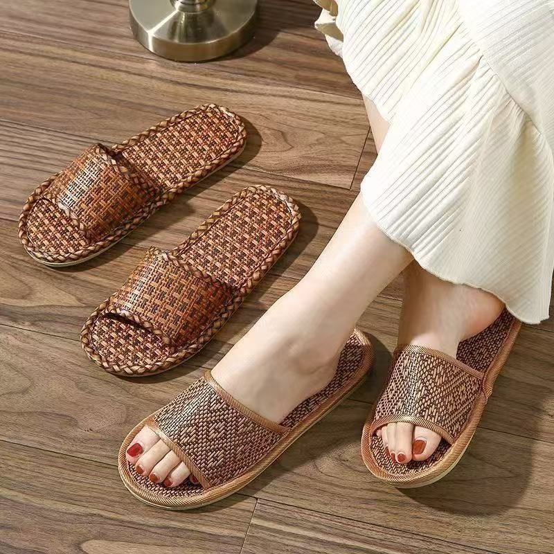 Bamboe rattan slippers voor dames en heren antislip ademend_voghion.com