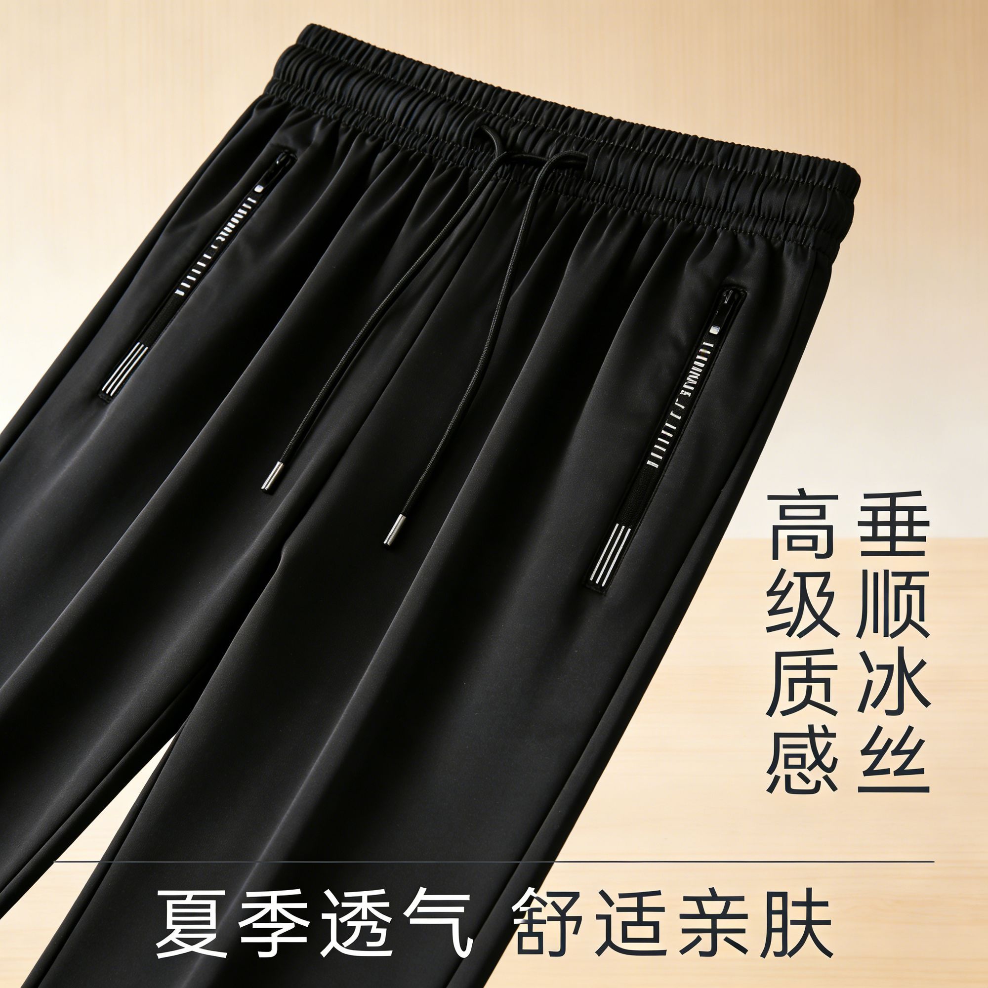 宽松弹力薄款冰丝男士休闲直筒裤 口袋拉链干活运动长裤批发 2026