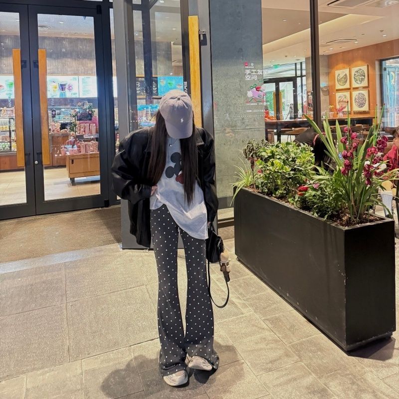 2026 Spring/Summer New Elastic Waist Polka Dot Slightly Spicy Pants For Women With Drawstring Versatile Casual Trousers_voghion.com
