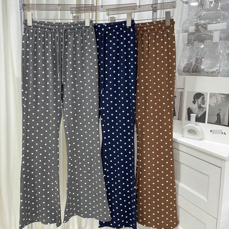 Casual byxor med prickar för damer med elastisk midja_voghion.com