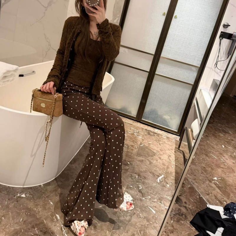 Casual byxor med prickar för damer med elastisk midja_voghion.com