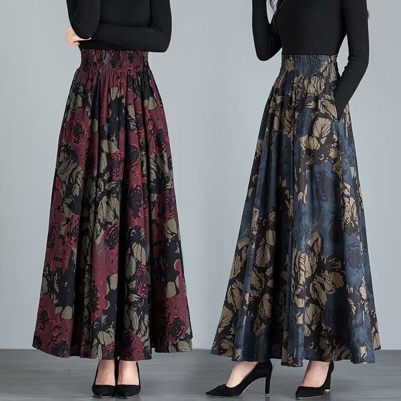 清仓4050岁半身裙民族2026松紧复古新款碎花大码高腰长裙女裙裙子