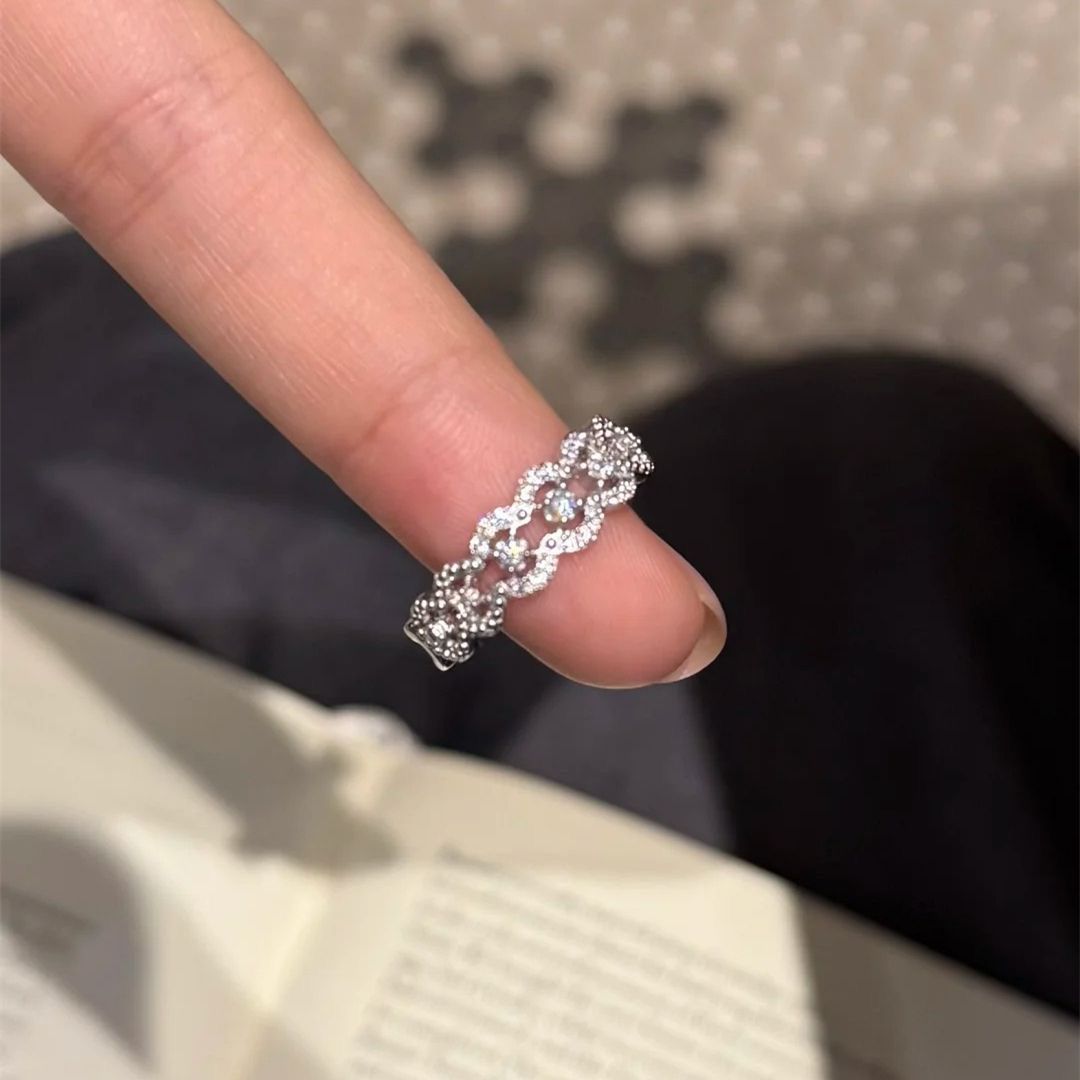 Exquisite Zircon Lace Designer Ring Adjustable Open Finger Ring_voghion.com