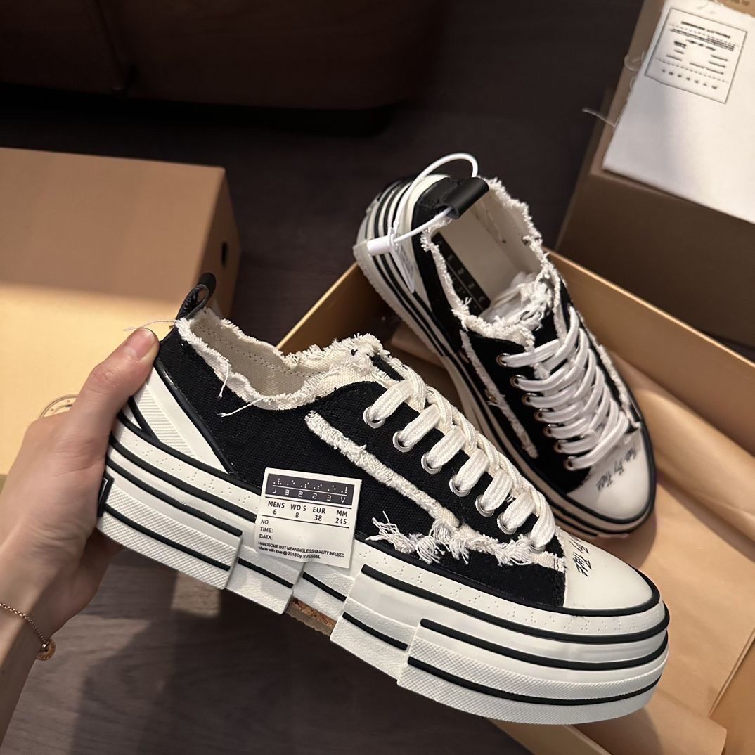 Goran Wu's Same Style Distressed Men And Women, 2026 New Model, Height-Increasing Frayed Top Quality Edge Vulcanized Canvas Shoes,_voghion.com