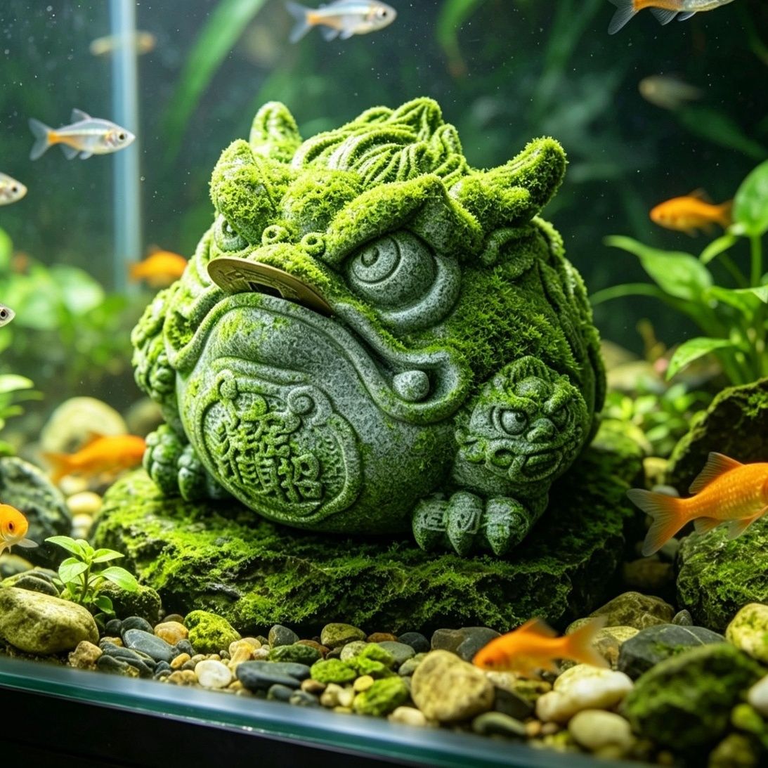 鱼缸水族招财金蟾造景摆件青砂石瑞兽蟾蜍家居客厅茶桌茶宠装饰品