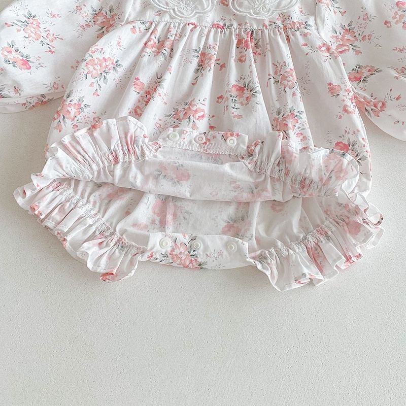 Baby Mädchen Prinzessinnen Strampler Kleid Langarm Blumen Herbst_voghion.com