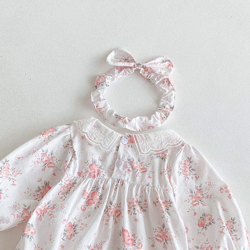 Baby Mädchen Prinzessinnen Strampler Kleid Langarm Blumen Herbst_voghion.com
