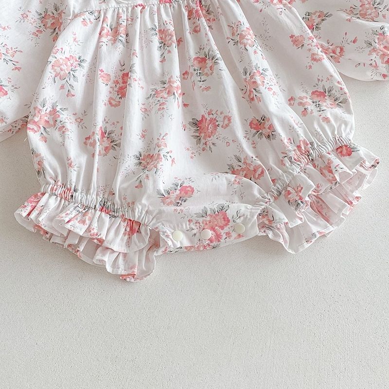 Baby Mädchen Prinzessinnen Strampler Kleid Langarm Blumen Herbst_voghion.com