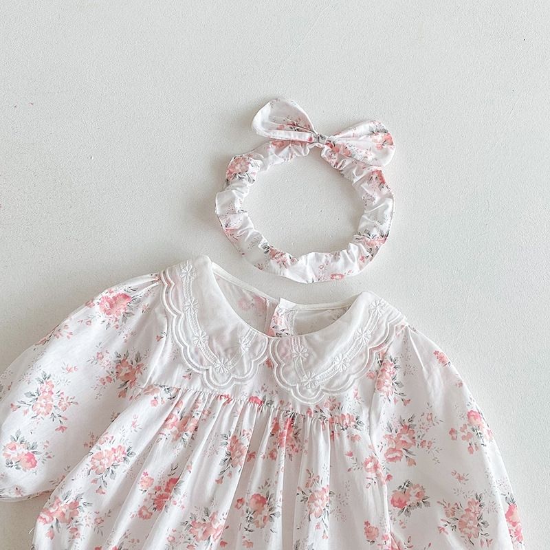 Baby Mädchen Prinzessinnen Strampler Kleid Langarm Blumen Herbst_voghion.com