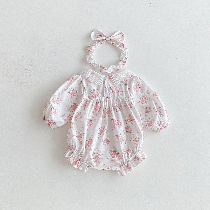 Baby Mädchen Prinzessinnen Strampler Kleid Langarm Blumen Herbst_voghion.com