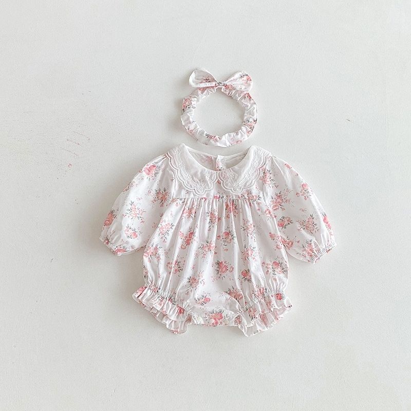 Baby Mädchen Prinzessinnen Strampler Kleid Langarm Blumen Herbst_voghion.com