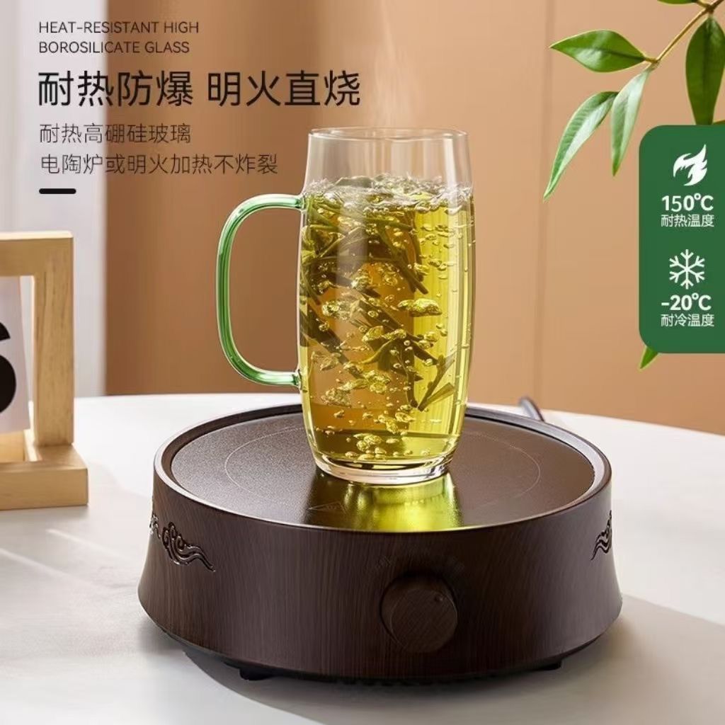 茶杯耐高温玻璃茶馆待客专用绿茶杯带彩色把手可加热花茶杯喝水杯 图片 5