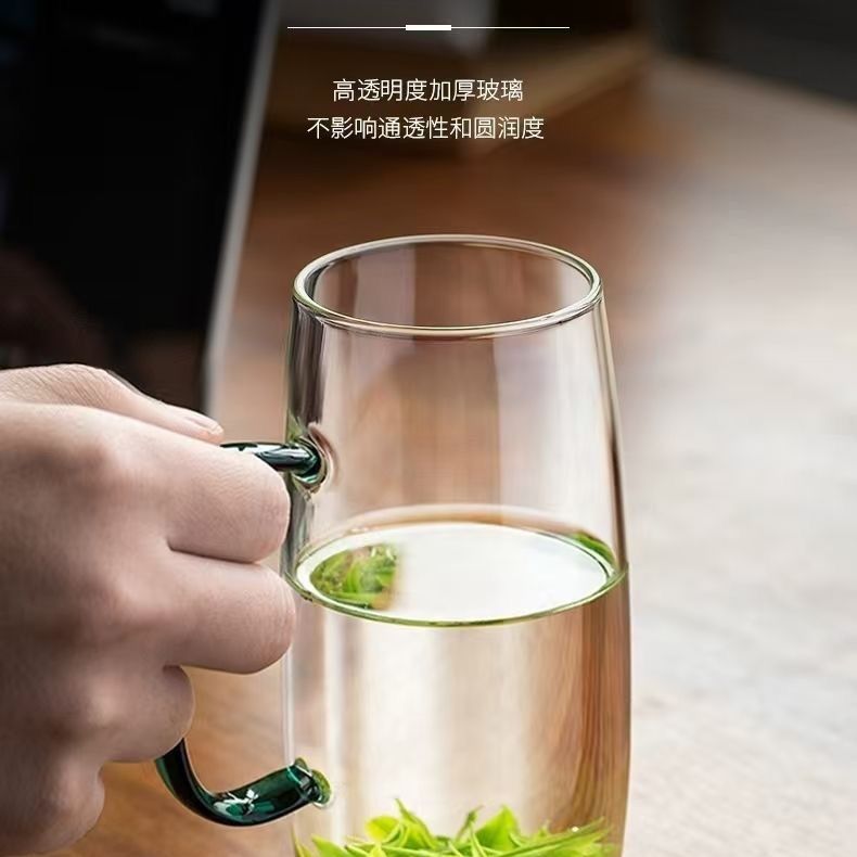 茶杯耐高温玻璃茶馆待客专用绿茶杯带彩色把手可加热花茶杯喝水杯 图片 9