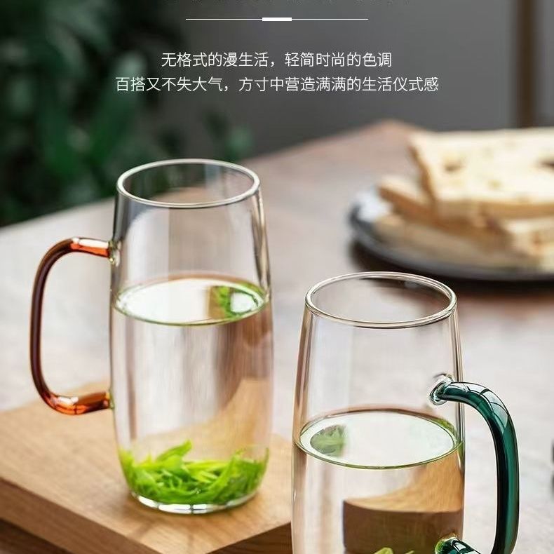 茶杯耐高温玻璃茶馆待客专用绿茶杯带彩色把手可加热花茶杯喝水杯 图片 8