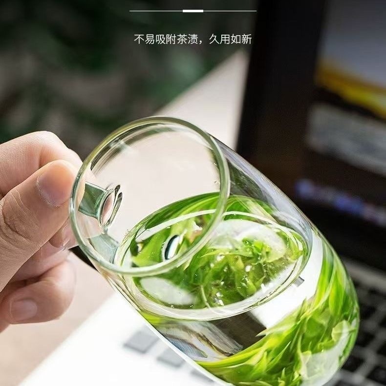 茶杯耐高温玻璃茶馆待客专用绿茶杯带彩色把手可加热花茶杯喝水杯 图片 10