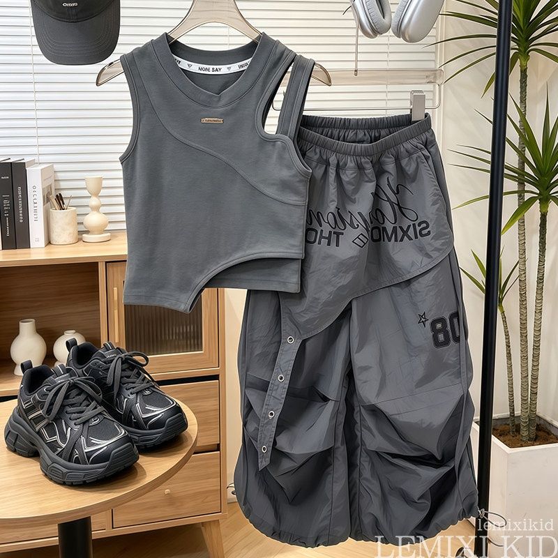 Mädchen Tanktop Mit Cargohose Im Street-dance-stil Für Den Sommer_voghion.com